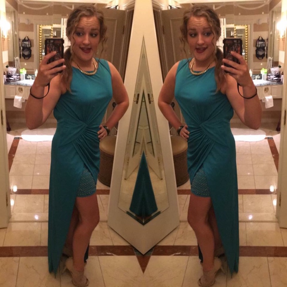 Teal Evening Gown with Leg Slit
